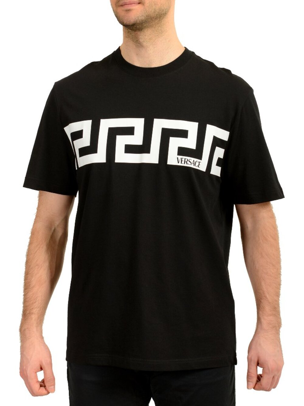 Versace Men's Black Greeca Print Crewneck Short Sleeve T-Shirt US 3XL IT 58